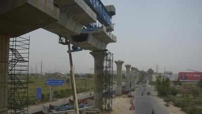 Ghaziabad, India - June 13, 2022: Construction work for Rapid rail underway on NH-58 road, Duhai, in Ghaziabad, India, on Monday, June 13, 2022. (HT Photo) Ghaziabad, India - June 13, 2022: Construction work for Rapid rail underway on NH-58 road, Duhai, in Ghaziabad, India, on Monday, June 13, 2022. (HT Photo)