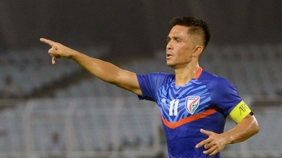 Indian Football Team skipper Sunil Chhetri in action during the AFC Asian Cup 2023 Qualifiers match against Cambodia, at Salt Lake Stadium in Kolkata on Wednesday. (ANI Photo) (Sudipta Banerjee) Indian Football Team skipper Sunil Chhetri in action during the AFC Asian Cup 2023 Qualifiers match against Cambodia, at Salt Lake Stadium in Kolkata on Wednesday. (ANI Photo) (Sudipta Banerjee)