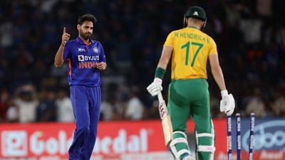 Bhuvneshwar recorded figures of 4/13 in the second T20I (ANI) Bhuvneshwar recorded figures of 4/13 in the second T20I (ANI)