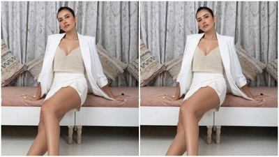 In an indoor setup, Sonnalli sat on a couch and posed for the pictures. (Instagram/@sonnalliseygall)