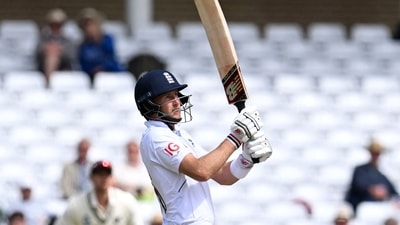 England's Joe Root watches the ball after playing a shot.&nbsp; (AFP)