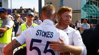 England's Ben Stokes and Jonny Bairstow celebrate after the match (Action Images via Reuters)