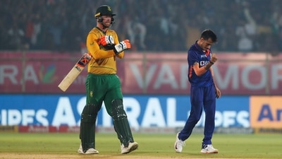 India's Yuzvendra Chahal celebrates the dismissal of South Africa's Heinrich Klaasen during the third Twenty20 (AP) India's Yuzvendra Chahal celebrates the dismissal of South Africa's Heinrich Klaasen during the third Twenty20 (AP)