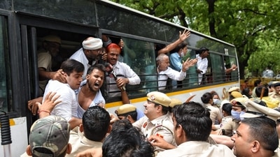 High political drama continues as Congress leaders protest against ED for questioning Rahul Gandhi in the case. (Sanchit Khanna/Hindustan Times) High political drama continues as Congress leaders protest against ED for questioning Rahul Gandhi in the case. (Sanchit Khanna/Hindustan Times)