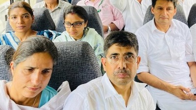Senior Congress leaders KC Venugopal, Adhir Ranjan Chowdhury, Gaurav Gogoi, Deepender Singh Hooda, Ranjeet Ranjan, Imran Pratapgarhi and others taken into police custody. (ANI)