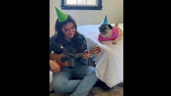 Instagram-famous Doug the Pug’s with his mom who wrote a birthday song for him.&nbsp;(Instagram/@lesliemosier)