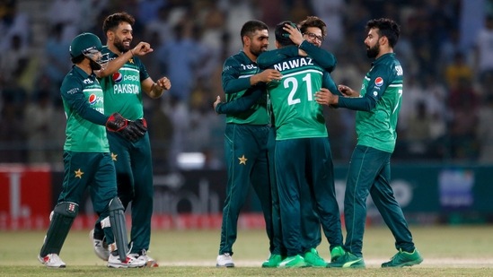Pakistan's Babar Azam celebrates with teammates (AP)