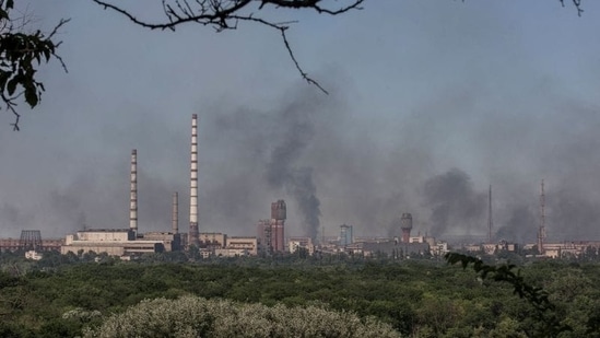 Smoke rises after a military strike in Sievierodonetsk amid Russia's attack on Ukraine.(REUTERS)