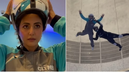 Hina Khan in stills from her indoor skydiving video.&nbsp;