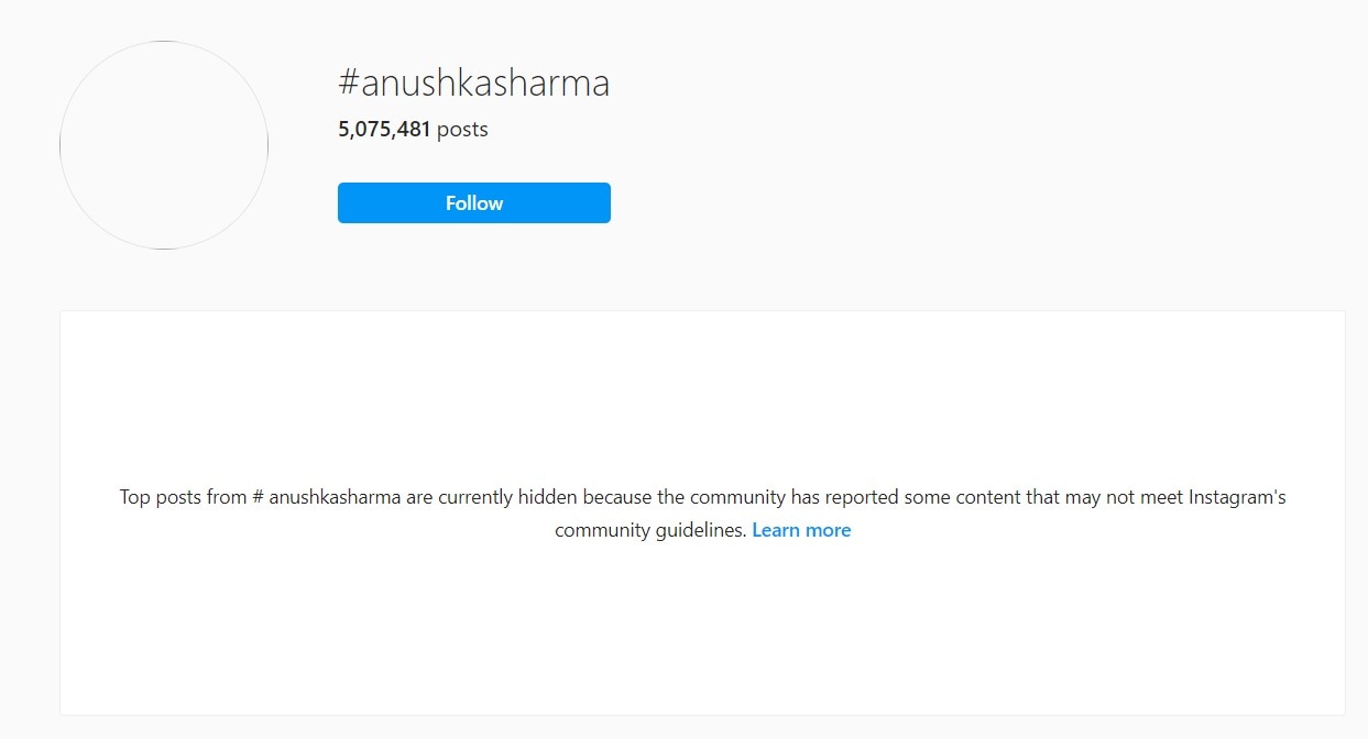 Instagram has hidden all posts with the hashtags--Anushka Sharma, Virat Kohli and Vamika Kohli.