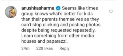 After the publication shared the now-deleted post on Tuesday, Anushka commented on it.