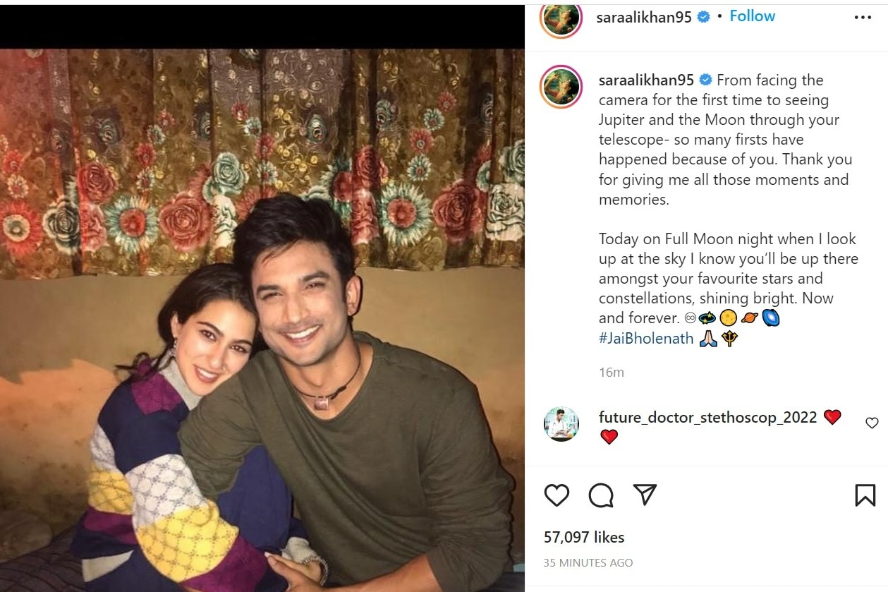 Sara Ali Khan shared a picture with Sushant Singh Rajput and a message.&nbsp;