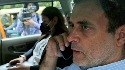 Congress leader Rahul Gandhi arrives at the Enforcement Directorate (ED) after his lunch break, for the second consecutive day in connection with the National Herald case, in New Delhi on Tuesday. (ANI ) Congress leader Rahul Gandhi arrives at the Enforcement Directorate (ED) after his lunch break, for the second consecutive day in connection with the National Herald case, in New Delhi on Tuesday. (ANI )