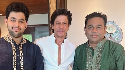 Shah Rukh Khan with AR Rahman and his son AR Ameen. Shah Rukh Khan with AR Rahman and his son AR Ameen.