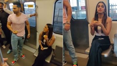 Varun Dhawan and Kiara Advani inside Mumbai metro. (Varinder Chawla)