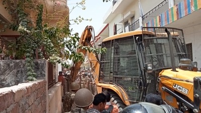 On Sunday, the Prayagraj Development Authority (PDA) razed the house of Javed Mohammad aka Javed Pump, the alleged mastermind of the June 10 violence in the city. On Sunday, the Prayagraj Development Authority (PDA) razed the house of Javed Mohammad aka Javed Pump, the alleged mastermind of the June 10 violence in the city.