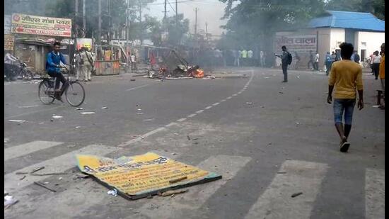 At a protest site in Muzaffarpur on Wednesday. (Santosh Kumar/HT Photo)