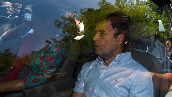 Rahul Gandhi appears at the ED office, accompanied by Priyanka Gandhi Vadra.(Amal KS/Hindustan Times)