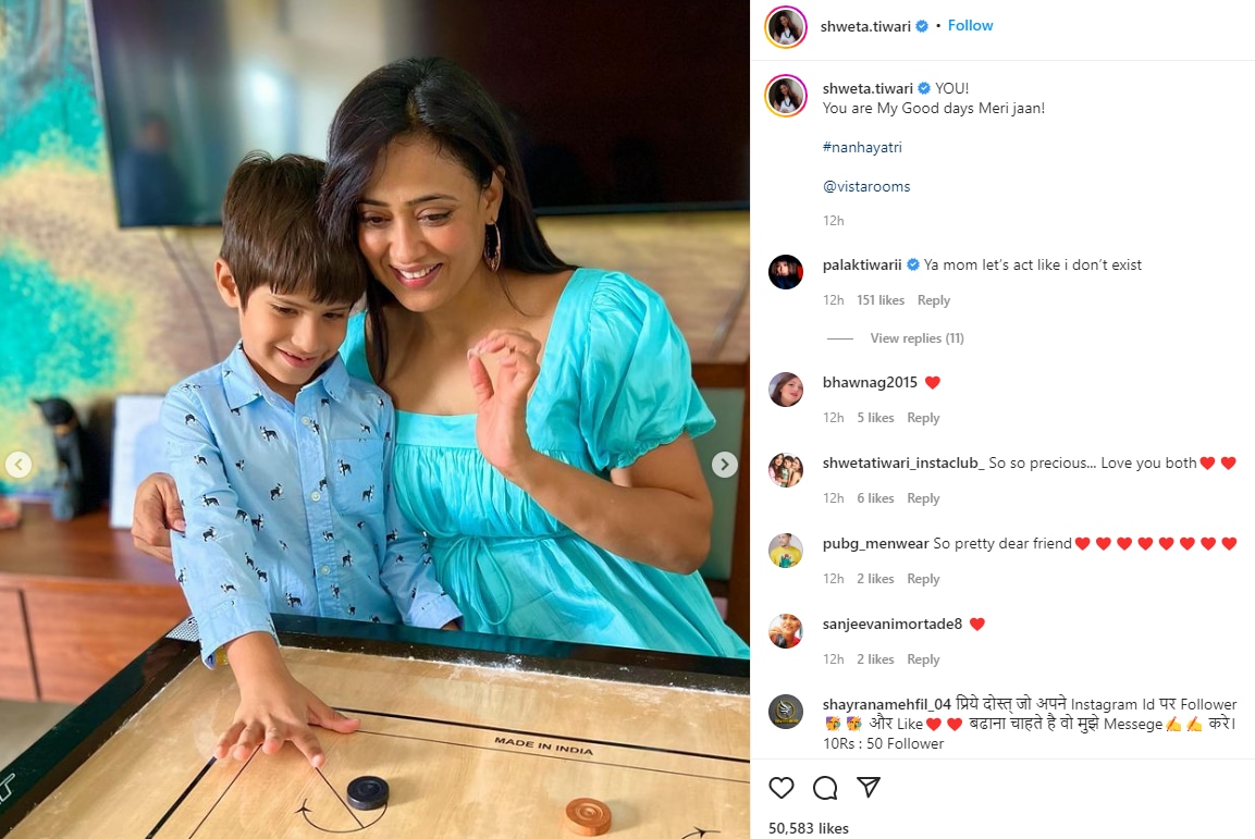 Shweta Tiwari shared new pictures on Instagram. She posed with son Reyansh Kohli&nbsp;in them.