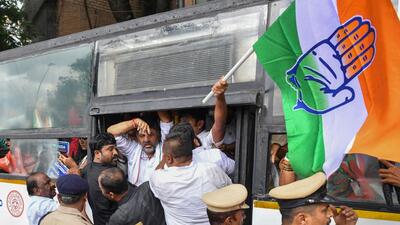 Karnataka health minister K Sudhakar warned action against Congress leaders for organising protests across the state in connection with Rahul Gandhi’s questioning by the ED in the National Herald case. (AFP) Karnataka health minister K Sudhakar warned action against Congress leaders for organising protests across the state in connection with Rahul Gandhi’s questioning by the ED in the National Herald case. (AFP)