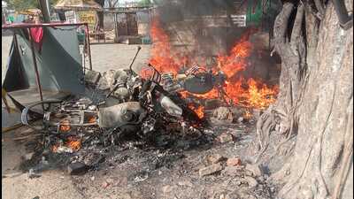 Bikes set on fire during the violence in Atala, in Prayagraj, on June 10. (HT FIle Photo) Bikes set on fire during the violence in Atala, in Prayagraj, on June 10. (HT FIle Photo)