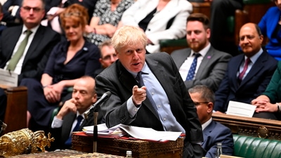 British Prime Minister Boris Johnson speaks during Prime Minister's Questions in the House of Commons. (AP)
