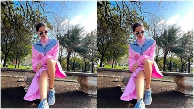 Styled by fashion stylist Ashna Makhijani Shah, Rubina wore her tresses into a clean bun with a middle part. (Instagram/@rubinadilaik)