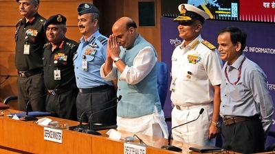 Defence minister Rajnath Singh at the launch of the Agnipath scheme on Tuesday. Defence minister Rajnath Singh at the launch of the Agnipath scheme on Tuesday. 