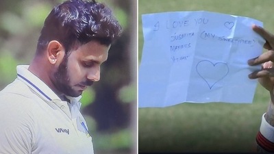 Manoj Tiwary after reaching 100 against Madhya Pradesh (Twitter)