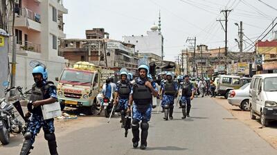 Rapid Action Force patrol in Ranchi on Monday. (ANI) Rapid Action Force patrol in Ranchi on Monday. (ANI)