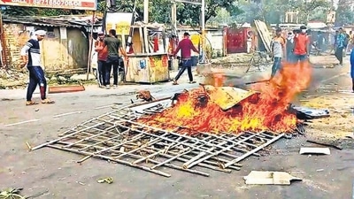 Aspirants during a protest against the Agnipath scheme, in Bihar’s Muzaffarpur on Wednesday. (Santosh Kumar/HT photo) (HT_PRINT) Aspirants during a protest against the Agnipath scheme, in Bihar’s Muzaffarpur on Wednesday. (Santosh Kumar/HT photo) (HT_PRINT)