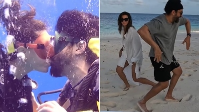 Farhan Akhtar and Shibani Dandekar share an underwater kiss and hug in the Maldives. Farhan Akhtar and Shibani Dandekar share an underwater kiss and hug in the Maldives.