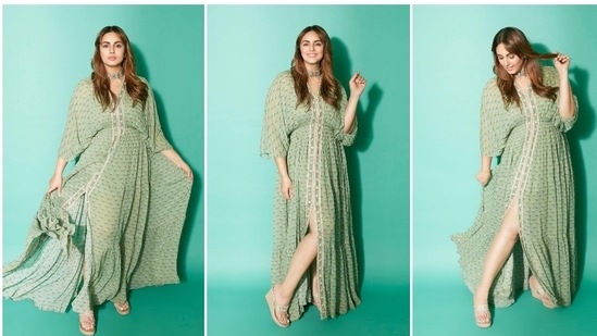 From kaftans to bold dresses, Huma Qureshi sure knows how to nail it all.For an earlier photoshoot, the actor donned an elegant sea-green slit kurta which she teamed with wedges and a choker.(Instagram/@iamhumaq)