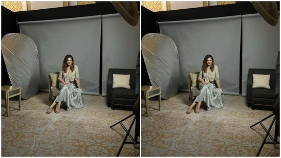 Raveena, for the pictures, picked a gorgeous co-ord set.(Instagram/@officialraveenatandon)