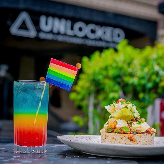 Rainbow hued drink from Unlocked, Gurugram. Rainbow hued drink from Unlocked, Gurugram.