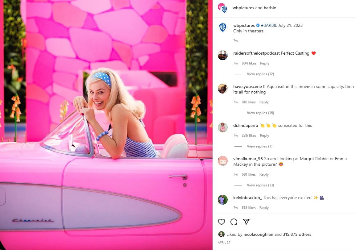 Margot Robbie plays Barbie in the film set to be released in 2023.