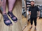 The images, taken from a video shared on Instagram, showcases Nike shoes tattooed on a man's feet. (Instagram/@dean.gunther) The images, taken from a video shared on Instagram, showcases Nike shoes tattooed on a man's feet. (Instagram/@dean.gunther)