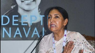 Actor and writer Deepti Naval speaks at a session during the three-day International Literature Festival in Shimla on Friday. She expressed concern over the changes made in the Jallianwala Bagh. (PTI)