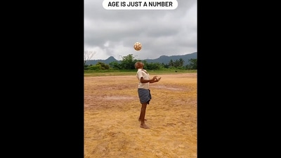 The image, taken from the viral Instagram video, shows the elderly man's football skills. (Instagram/@prsoccerart)