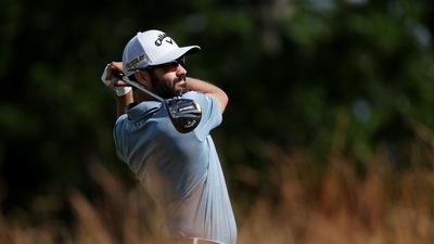 After a bogey at the par-4 12th, Hadwin recovered with a birdie at the par-4 13th to re-establish himself as the sole leader. (Getty Images) After a bogey at the par-4 12th, Hadwin recovered with a birdie at the par-4 13th to re-establish himself as the sole leader. (Getty Images)