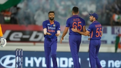 Indian cricketers celebrate the dismissal of South Africa's Rassie van der Dussen during the fourth Twenty20 cricket match between India and South Africa (AP) Indian cricketers celebrate the dismissal of South Africa's Rassie van der Dussen during the fourth Twenty20 cricket match between India and South Africa (AP)