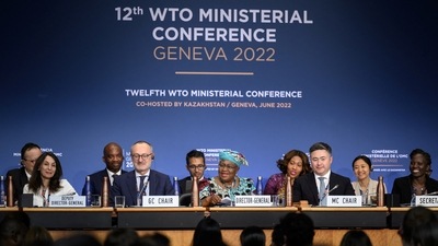 World Trade Organization Director-General Ngozi Okonjo-Iweala delivers her speech during the closing session of a WTO Ministerial Conference . (Reuters)