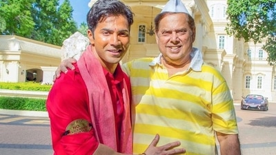 Varun Dhawan and David Dhawan from the sets of Coolie No 1. Varun Dhawan and David Dhawan from the sets of Coolie No 1.