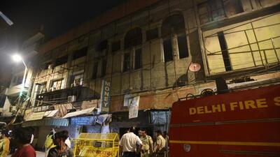 Police and fire brigade personnel seen at the site where a portion of a building collapsed near Khanna cinema, at Paharganj, in New Delhi on Thursday. (Arvind Yadav/HT Photo) Police and fire brigade personnel seen at the site where a portion of a building collapsed near Khanna cinema, at Paharganj, in New Delhi on Thursday. (Arvind Yadav/HT Photo)