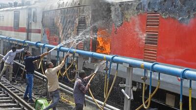 Train set on fire at Secunderabad railway station. (AFP)