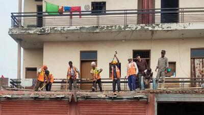 CHB demolished four illegal structures razed in Ram Darbar in its latest drive. (HT Photo)
