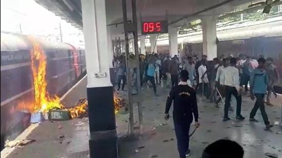 Visuals from the Secunderabad railway station amid the Agnipath protests.