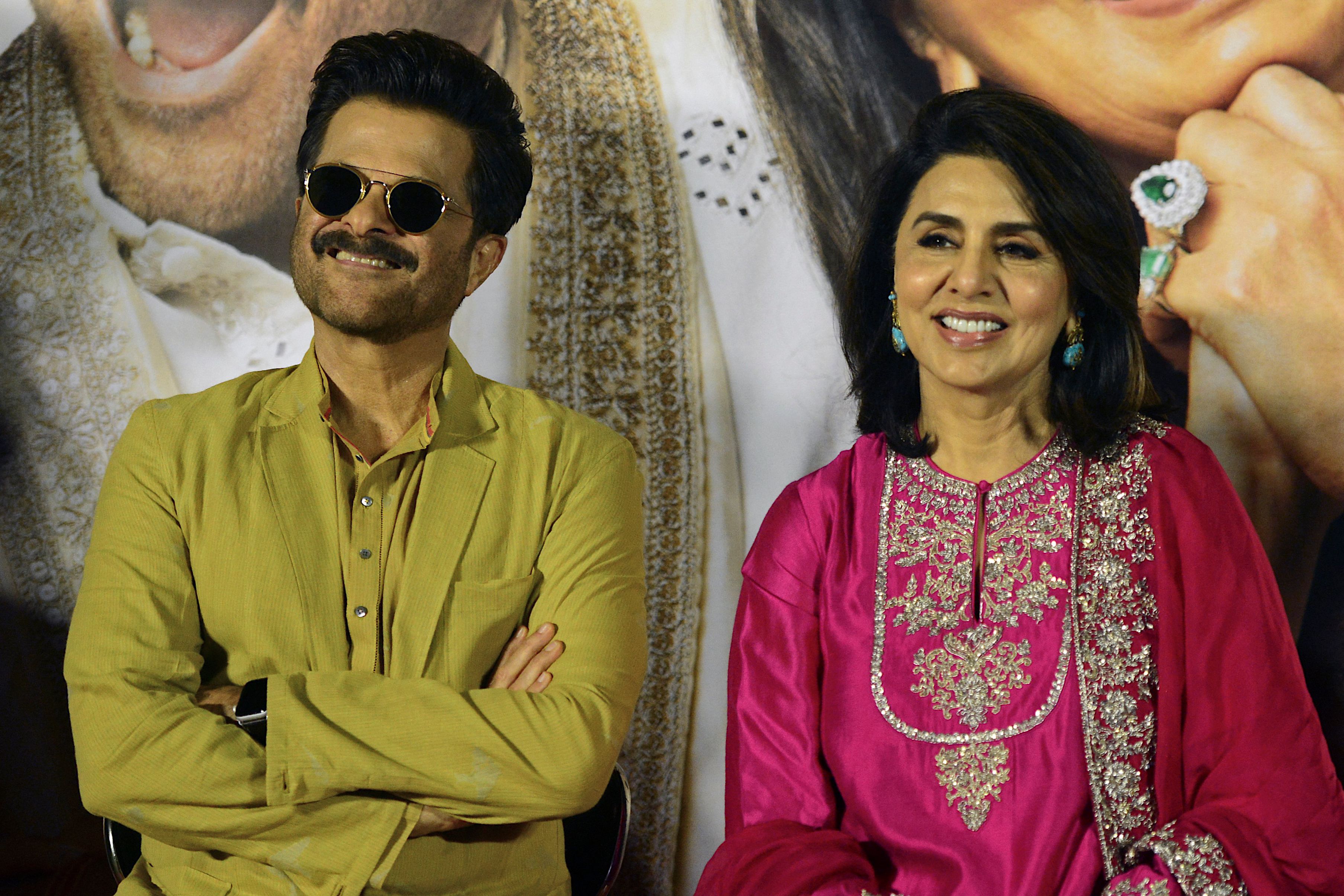 Bollywood actors Anil Kapoor and Neetu Kapoor attend the trailer launch of their upcoming film JugJugg Jeeyo. (AFP) (AFP)