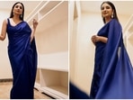 Parineeti Chopra has been leaving no stone unturned in impressing the fashion police with her sartorial wardrobe choices. A few days ago she received a style award and expressed her excitement over an Instagram post. The actor once again left fans mesmerised with her dreamy pictures in a royal blue Manish Malhotra saree.(Instagram/@parineetichopra)