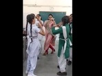 The Delhi government school teacher shared the video of herself dancing with her students on Twitter. (@ManuGulati11/Twitter ) The Delhi government school teacher shared the video of herself dancing with her students on Twitter. (@ManuGulati11/Twitter )